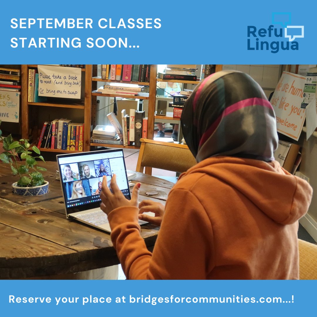 September Refulingua classes are now open! Ever wanted to learn a language? We offer fun, conversational classes in Arabic, Pashto, Somali, Dari and Farsi, in person and online, daytime & evening! Why not share this with a friend? For all the details, see bridgesforcommunities.com/event/refuling…