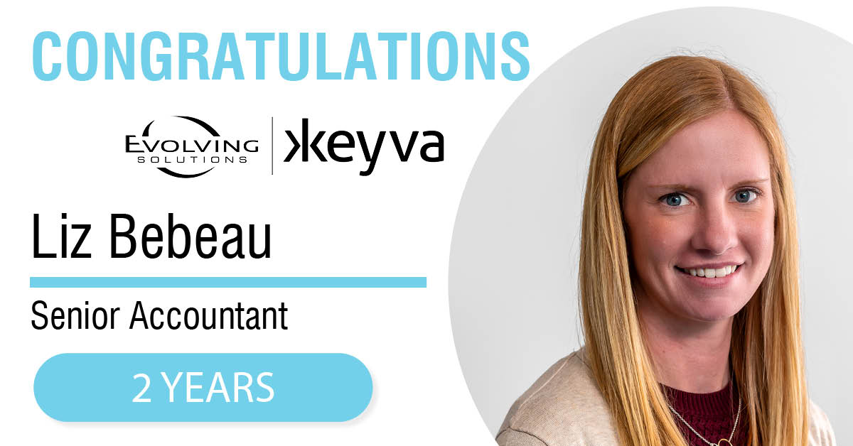 KeyvaTech's tweet image. Congratulations to Liz Bebeau, who is celebrating two years with @EvolvingSol and @KeyvaTech. Liz is a valued member of our team – and today, we celebrate her and her contributions to the organization! #evolvingtogether #team #workanniversary