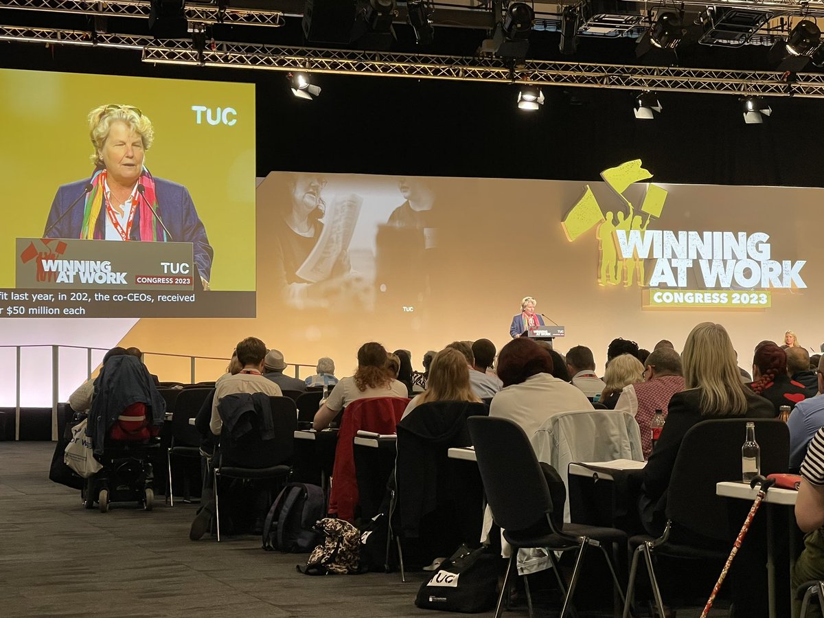 Today I was at #TUC23 on behalf of the @TheWritersGuild to move a motion for fairer pay for writers and to show our solidarity with fellow American writers & actors on strike. We must stand together and campaign for all those in the arts. ✊🏻