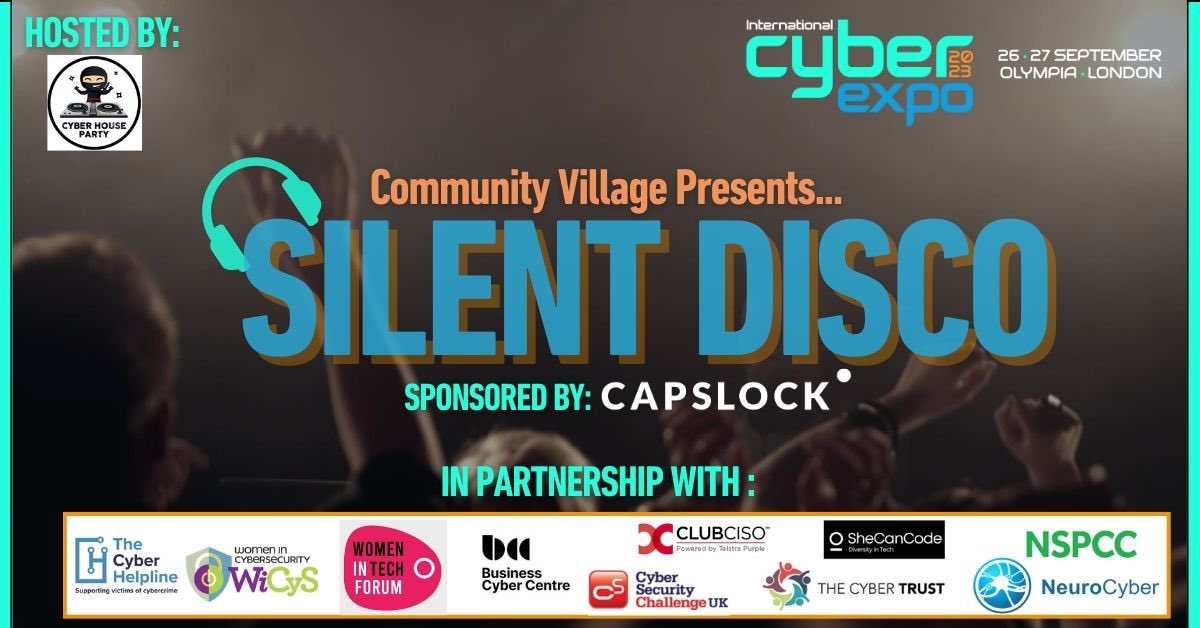 HouseCyber's tweet image. It’s finally happening and we can not wait to share it with you all. Huge thanks to @CAPSLOCKCyber for sponsoring our silent disco @IntCyberExpo 🎧💃🕺