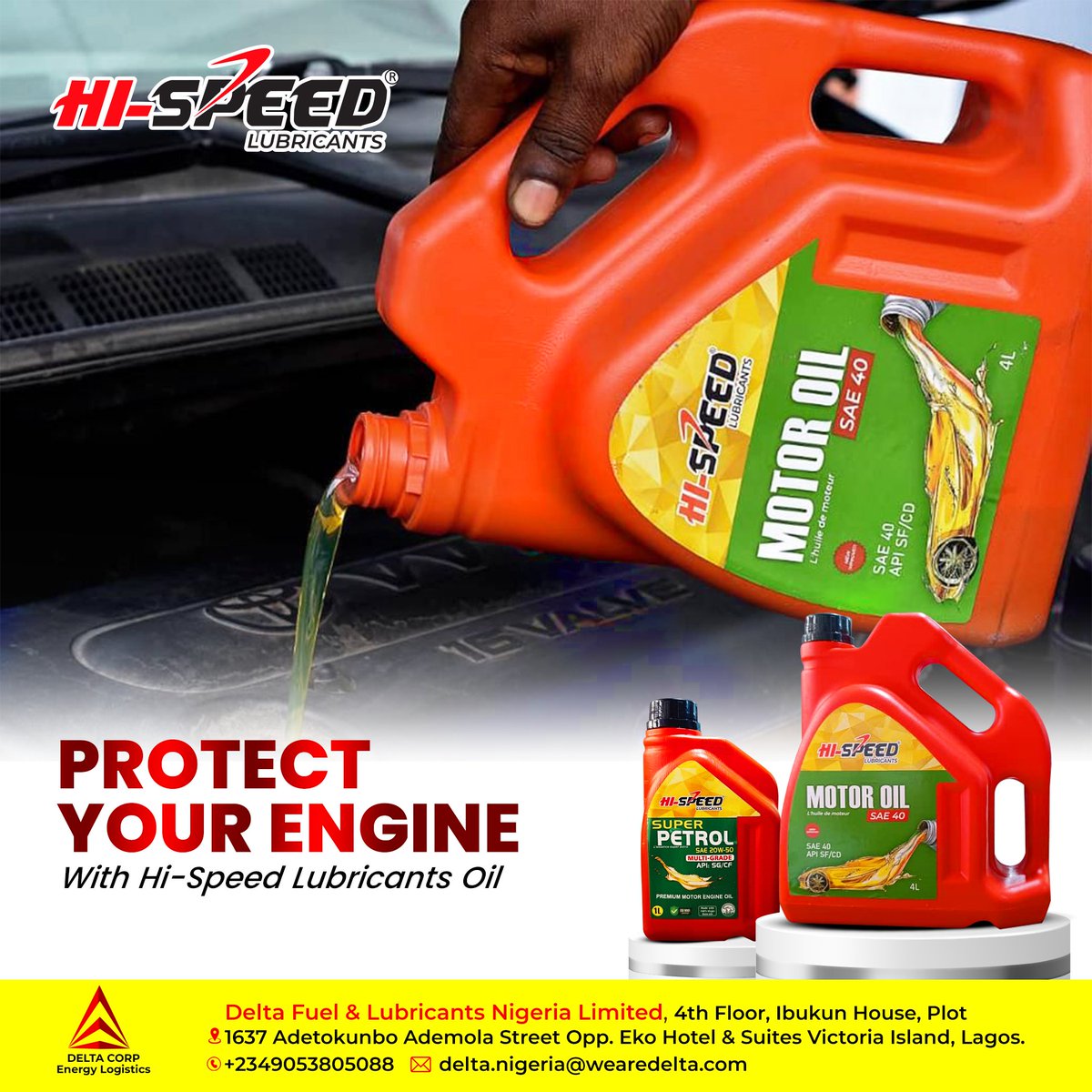 Protecting your engine is crucial for smooth and efficient performance. 
Hi-speed Lubricants offer top-notch protection against wear and tear, ensuring your engine stays in peak condition.
.
.
#hispeedlubricants #wearedelta
#superprotection #engineperformance