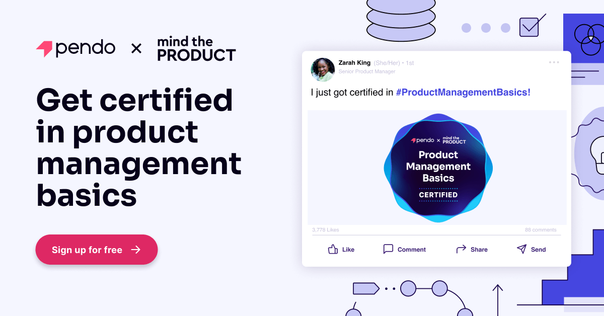 pendoio's tweet photo. Here’s what to expect in our newest certification course, ✨#ProductManagementBasics✨:

🤓 2.5 hours of engaging, instructor-led videos
💪 Curriculum developed by PMs, for PMs
🎓 Optional exam to earn a certification badge

Sign up today for free 👉 https://t.co/XAw3UtRwZH https://t.co/BEko4XQfWZ
