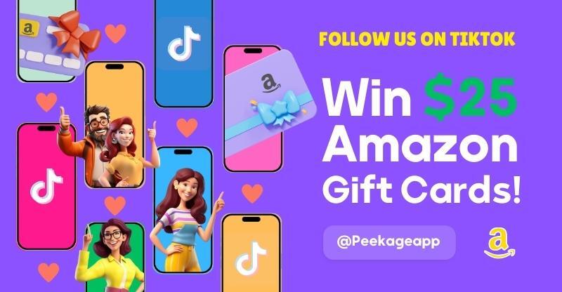 🎉 Follow Peekage on TikTok for a chance to WIN a $25 Amazon gift card! 
Open to US &amp; Canada residents. 
3 winners will be chosen!
Ends Sept 30th.
tiktok.com/@peekageapp 
#Giveaway