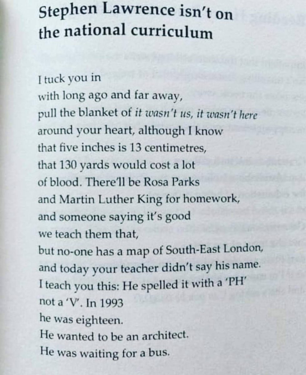 Stephen Lawrence isn’t on the National Curriculum
by Josephine Corcoran

#stephenlawrence #becauseitmatters #neverforget #poetry #creativity