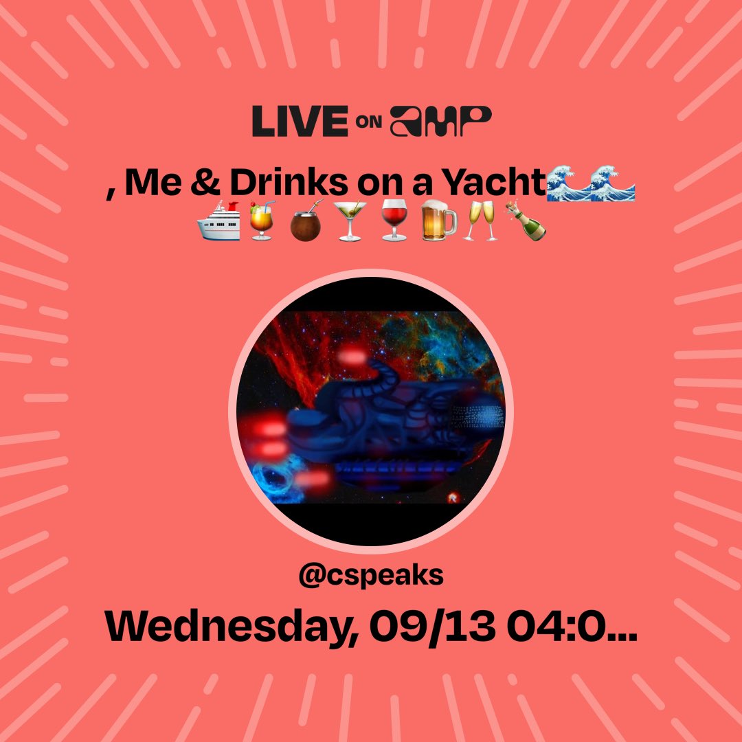 My show, , Me &amp; Drinks on a Yacht🌊🌊🛳️🍹🧉🍸🍷🍺🥂🍾#moodmix, is set to go live on Amp on 9/13 at 04:00 PM CDT. Follow me to listen!
live.onamp.com/QUAfGWMS3Cb Tune in! #amp #amphost #ampradio #rnb #soul #soulmusic #dance #groove #feelgood #vibes #m #speaks #chadanthony