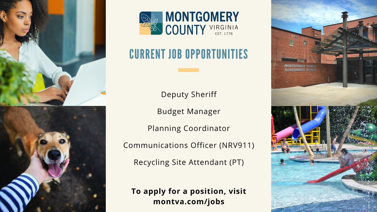 montgomeryva's tweet photo. #Join our team at Montgomery County! Take a look at our available positions and apply online at https://t.co/6Fg8bLrekV.

#WorkWithMontVa #Jobs #Careers #Work #Employment #LocalGov #Hiring https://t.co/difLk5c4i0