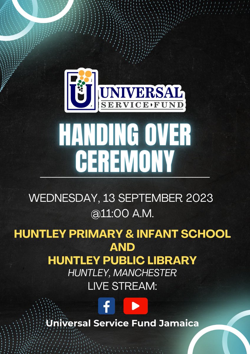 Huntley, Manchester 📣 We are on our way! Join us for a Handing Over Ceremony at Huntley Public Library where we'll be donating 5 Desktops to Huntley Primary and Infant & Huntley Public Library. Watch our live stream on Facebook and YouTube at The Universal Service Fund.