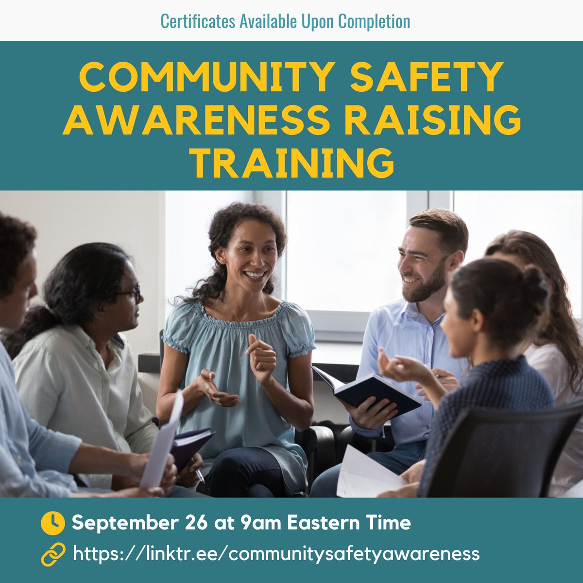 Earn a certificate of completion by joining our free online training on September 26th at 9 AM EDT!

Register Now: bit.ly/47MXwvV 

#safercommunity #saferyouth #onlinetraining #awareness #training #peacebuilding