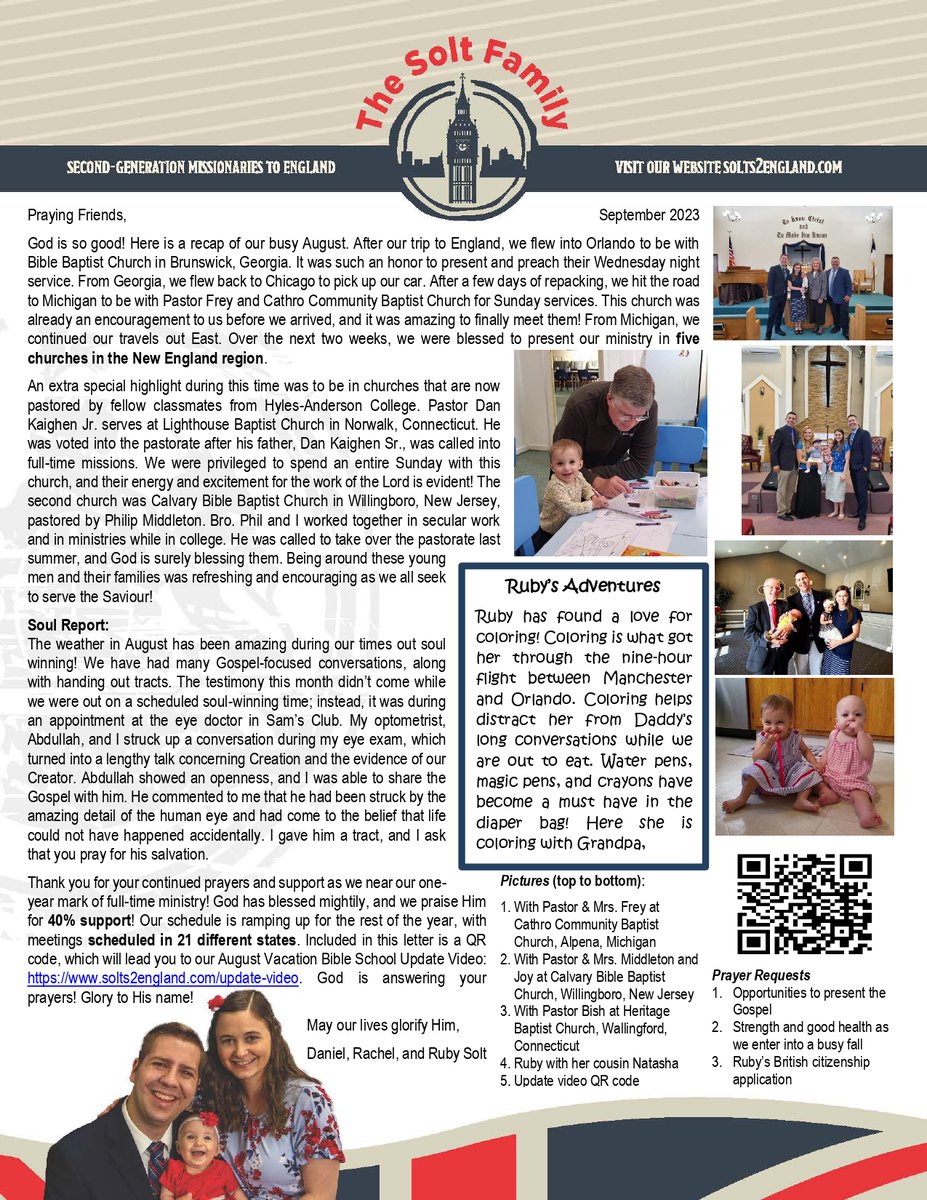 Our August prayer letter is out! To view past prayer letters visit solts2england.com/prayer-letter