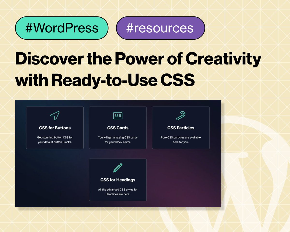 trewknowledge's tweet photo. Meet @CSScrafter by @Gtarafdarr: A game-changing #CSS library for Gutenberg Blocks. 🚀 Elevate designs and speed up creation with ready-to-use styles &amp; animations! 

👉 https://t.co/ur4s2EyL0m
#WordPress #resources #blockeditor #tools #coding https://t.co/mmHvVmPYru