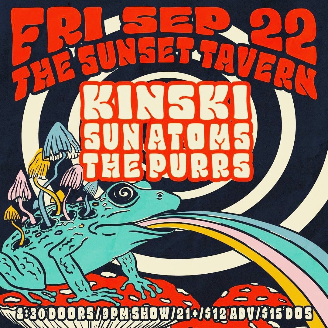 sun_atoms's tweet image. Seattle! Next Friday Sept. 22nd Sun Atoms at The Sunset with SubPop/ Kill Rock Stars legends Kinski &amp;amp; incredible songsmiths The Purrs 
🎟️🎟️🔗bio 
#thankspete #kinski @kinskiseattle @sun_atoms #sunatoms #thepurrs @thepurrsband #sunsettavernseattle @thesunsettavern #thankspete