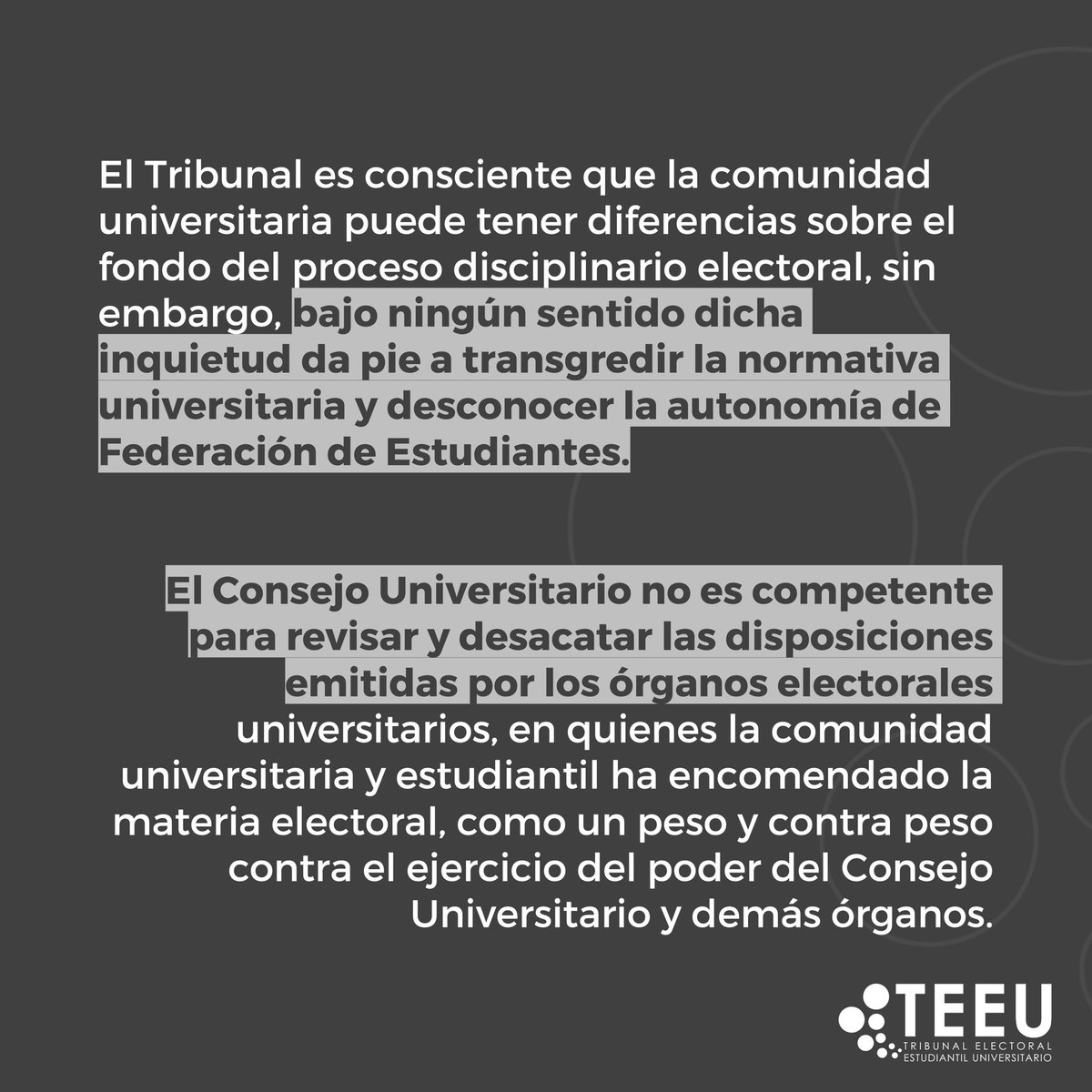 El Consejo Universitario violenta la normativa universitaria y la autonomía del Movimiento Estudiantil.

¡Hoy más que nunca en defensa de la democracia estudiantil!

#sinestudiantesnohaydemocracia