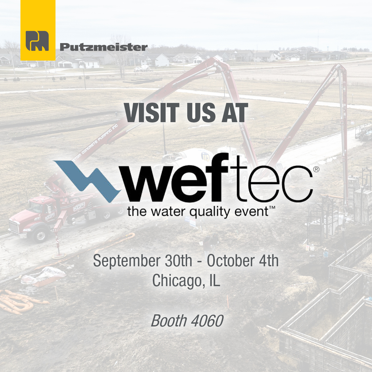 PutzmeisterUS's tweet image. We are looking forward to seeing you at WEFTEC this year! Come join us in Chicago, IL at Booth 4060 from September 30th through October 4th. 

#Putzmeister #WEFTEC2023 #TradeShow