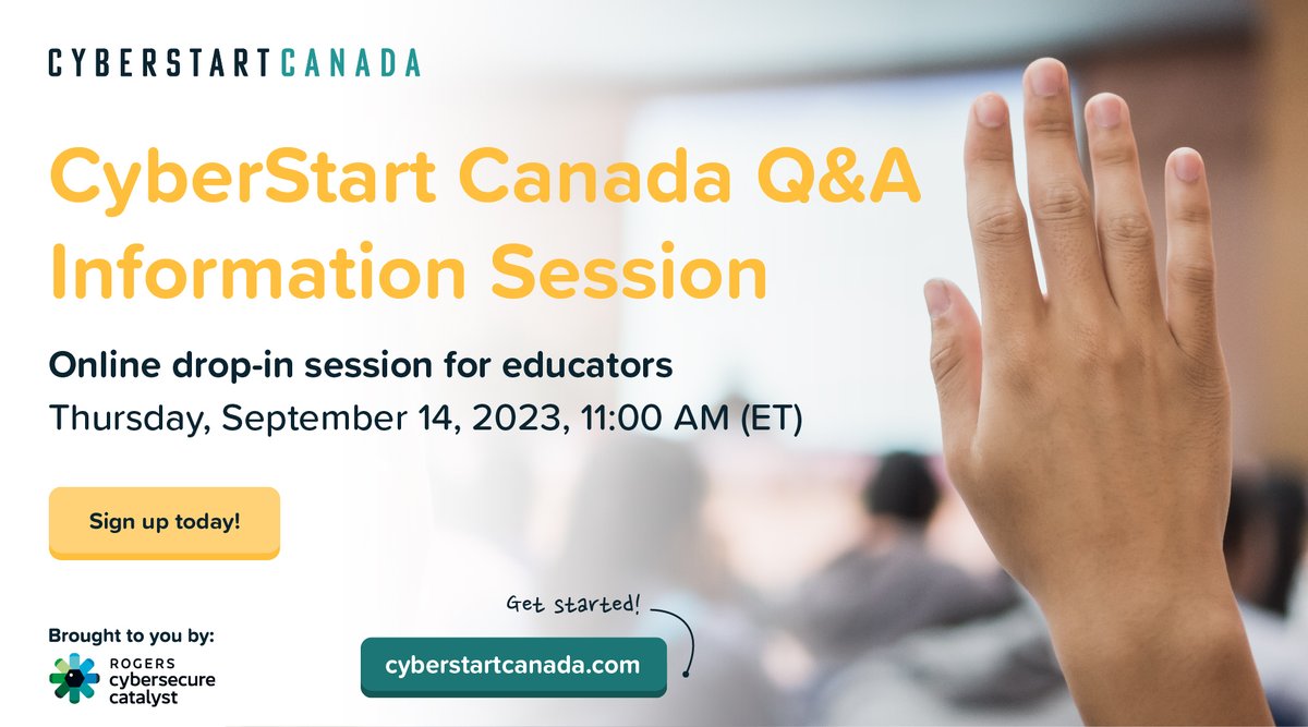 CyberstartCA's tweet image. Want to make the most of CyberStart Canada and get your questions about the program answered?🙋🏽

Then join our online drop-in session for educators commencing on September 14.

Sign up for free here: bit.ly/3RdKL7Y  

#teachcybersecurity #teachcomputerscience