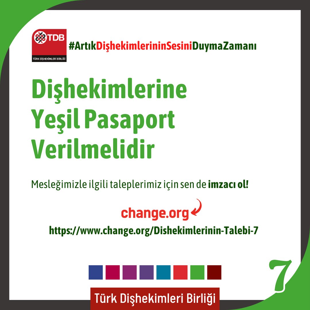 🔈#ArtıkDişhekimlerininSesiniDuymaZamanı

Talep 7-Dişhekimlerine Yeşil Pasaport Verilmelidir

Change.org’da imzalamak için👇
change.org/Dishekimlerini…

#türkdişhekimleribirliği #ArtıkDişhekimlerininSesiniDuymaZamanı @tdbgencdishek <a href="/tdb_ogrenci/">TDB ÖĞRENCİ KOLU</a>