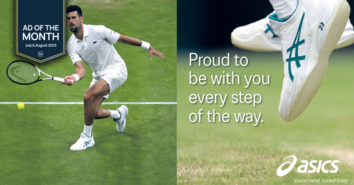 Sportswear brand <a href="/ASICSUK/">ASICS UK</a> and <a href="/Starcom_UK/">Starcom UK 🌟</a> showed its support for reigning Wimbledon champion Novak Djokovic in this double-page spread. Is this your top seed for #AdOfTheMonth? Vote here: tinyurl.com/unfje39m