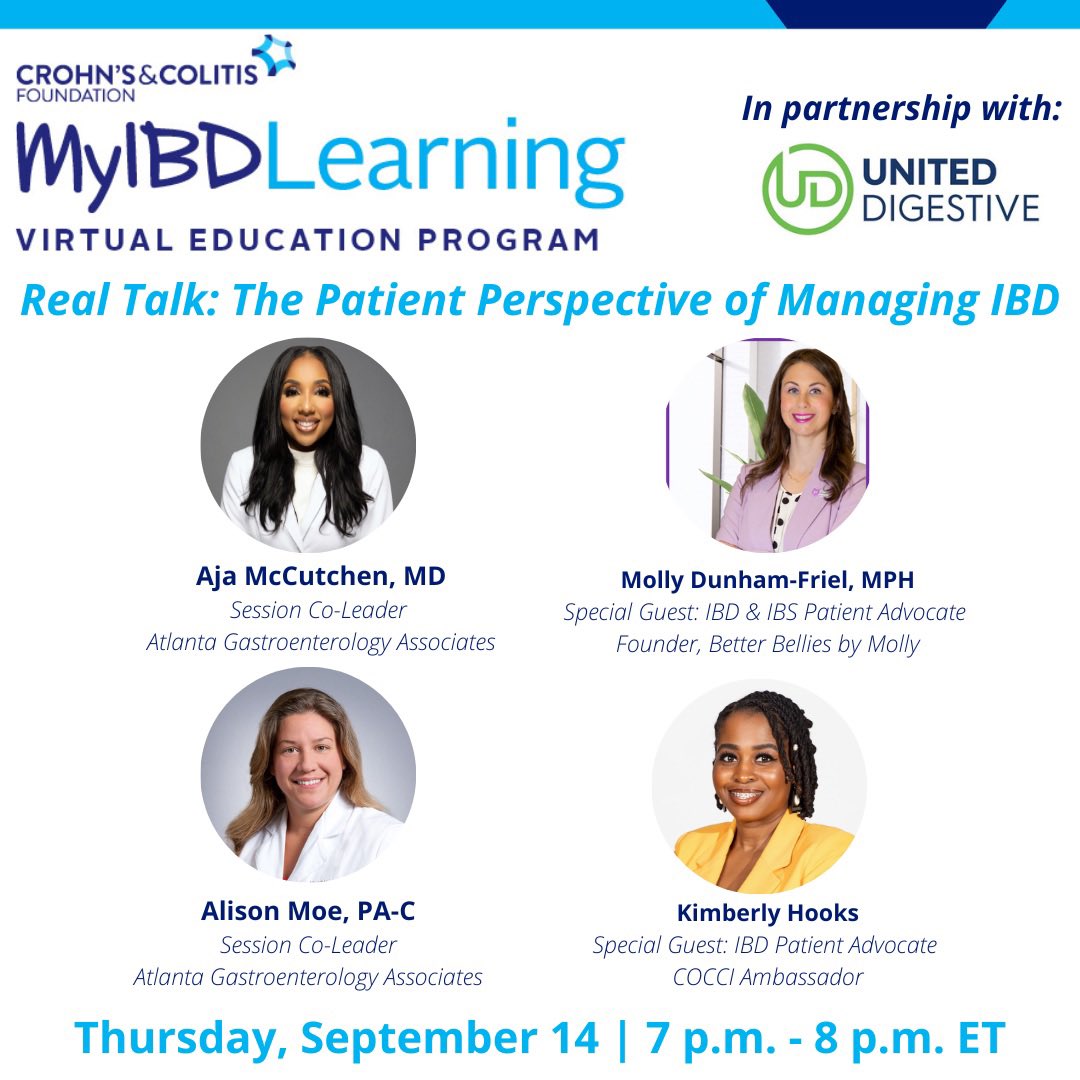 🌟 Exciting News! Join us for the IBD Educational Series on Sept 14, 7-8pm EST, in partnership with <a href="/CrohnsColitisFn/">Crohn's & Colitis Foundation</a>. 🗓️

💥Discover the power of patient perspectives!💥 #IBDAdvocate #PatientPerspective #GutHealth #COCCI #IBD #ulcerativecolitis #crohns #HealthEquity