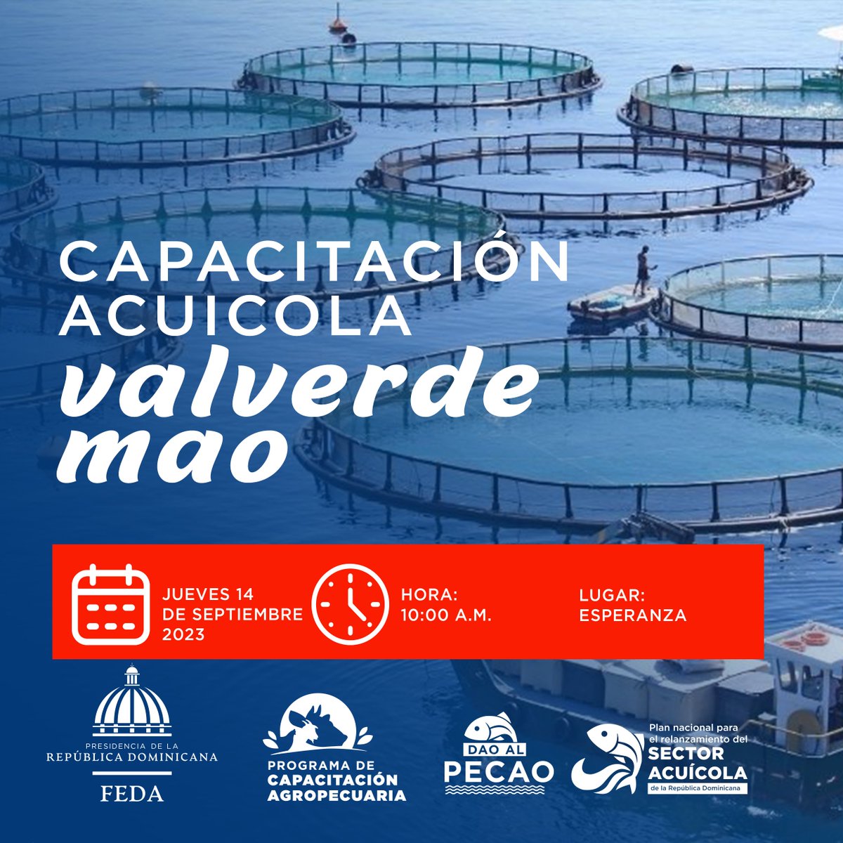 Feda_RD's tweet photo. Este jueves 14 de septiembre acompáñanos a la Capacitación Acuícola en Esperanza, Valverde Mao donde el equipo del FEDA estará impartiendo este taller a partir de las 10>00 A.M.
¡Te esperamos!
#fedard #daoalpecao https://t.co/0NhdYqKgtn
