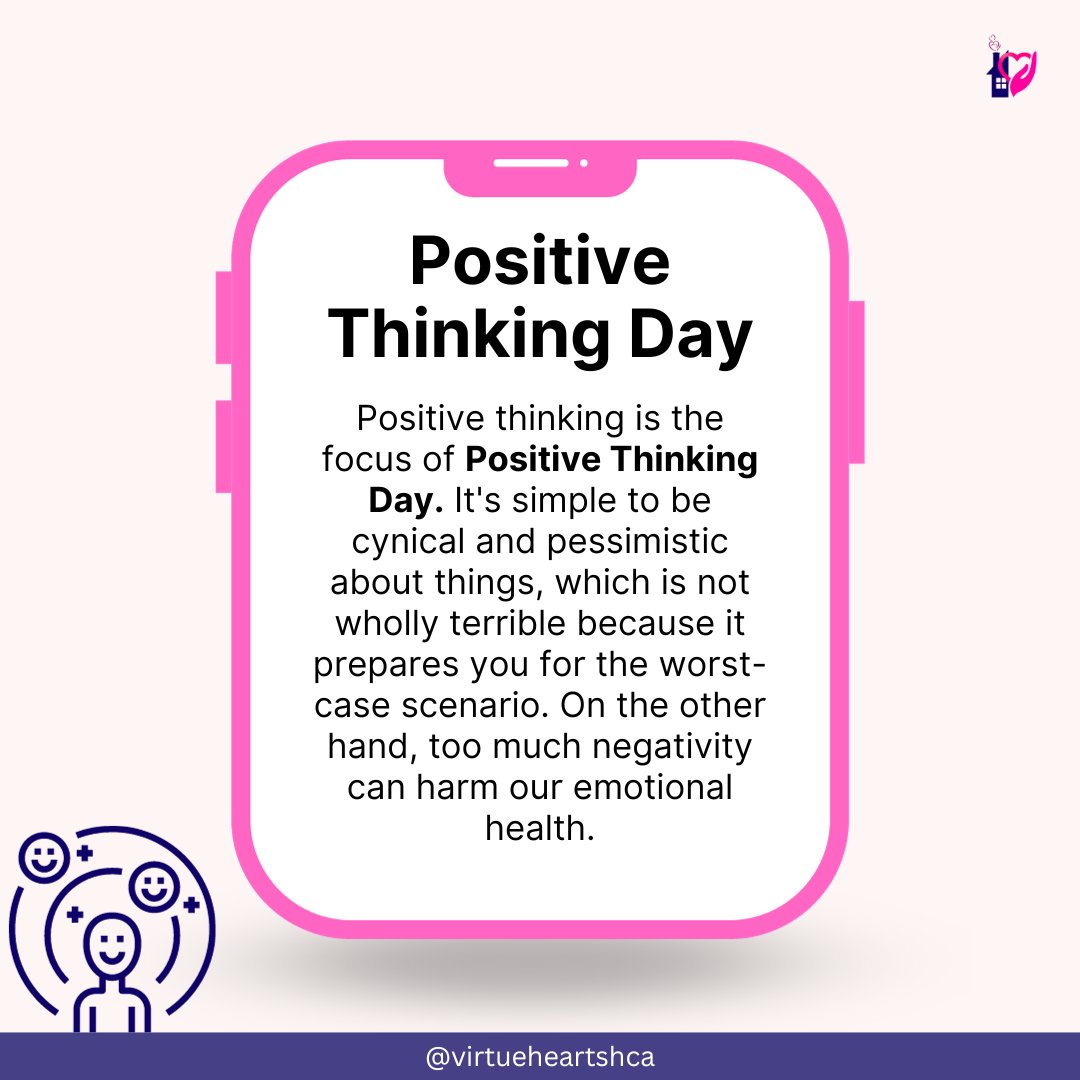 Positive Thinking Day is all about thinking positive thoughts.

#wellnesswednesday #virtuehearts #homecareassistance #homecareagency #homehealth #caregiving #caregiver #careforothers❤️ #positivevibes #positivethinking #happywednesday #wednesdayvibes✌