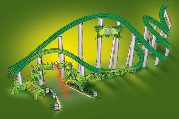coasterpedia's tweet photo. Check out the original designs for Toverland's Booster Bike! These where drawn by German design firm Goldorange. Most of these wouldn't come to realisation, and the ones that did would be manufactured by Dutch company Joop van den Heuvel! https://t.co/yH8XrUx4A5