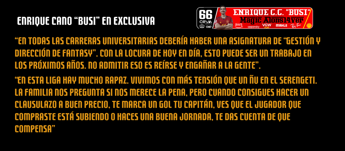 fantasyQNLV's tweet photo. Esta semana ha sido el turno de Enrique Cano "Busi", presidente de Magic Alons14ver y CEO de la liga, quien ha dejado algún titular sobre su equipo, pero sobre todo se ha centrado en analizar el aspecto organizativo y gestor como máximo responsable de la competición https://t.co/9IquU4EkfE
