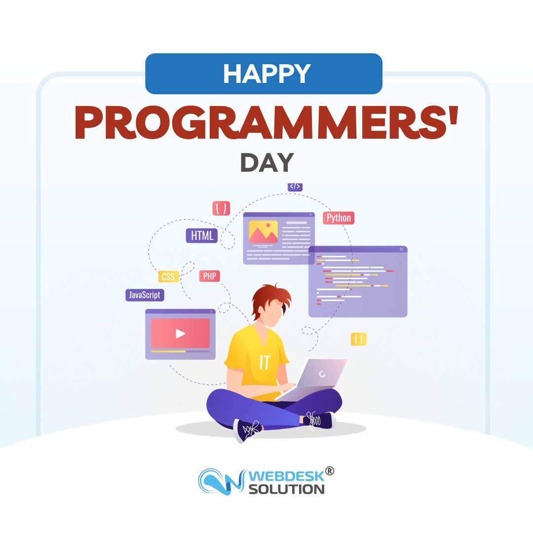 WebDeskSolution's tweet image. Cheers to all the brilliant minds who turn ideas into reality, one line of code at a time. Happy Programmers&apos; Day! 💻✨ 

#ProgrammersDay #CodingHeroes #TechGenius #CodeMasters #TechInnovators #GeekLife #HappyCoding #TechiePride