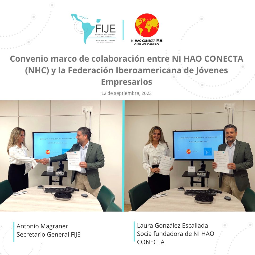 mfernandezilard's tweet photo. Antonio Magraner Balaguer, Secretario General de @FIJEmpresarios y @Lauragesc, Socia Fundadora de @nihaoconecta, firman acuerdo de colaboración en la sede de la @CEOE_ES en Madrid, con el objetivo de dinamizar y potenciar las relaciones empresariales entre Iberoamérica, España y China

@larazon_es: https://t.co/NVF4S7TttT

@CeibEmpresarios @CEAJE  @anjept @Coparmex 
@ANJE_RD @ajeecuadororg @ajevenezuela @JuventudEmpresa @ajeparaguay @UNAJE @AJEUruguay @conaje @cepyme_ @autonomosata @agaramendil @feralbaladejo @LoisBabarro @BrighentiFausto