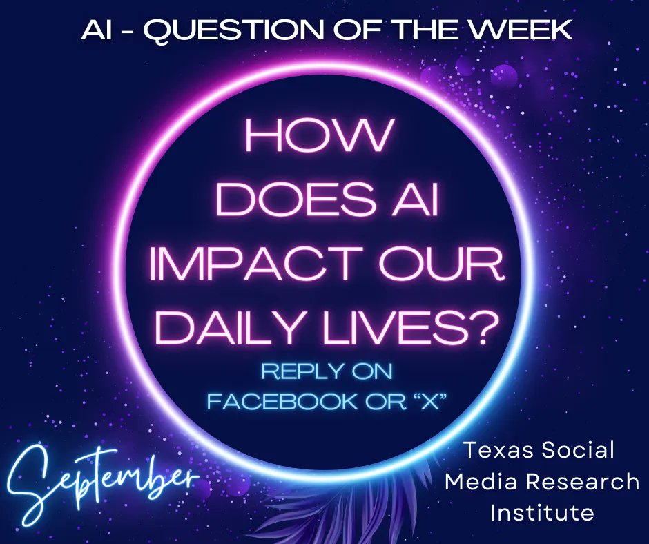 AI Question of the Week

Answer This - "How does AI affect our daily lives?"

#ArtificialIntelligence #tech #TXSocialMedia