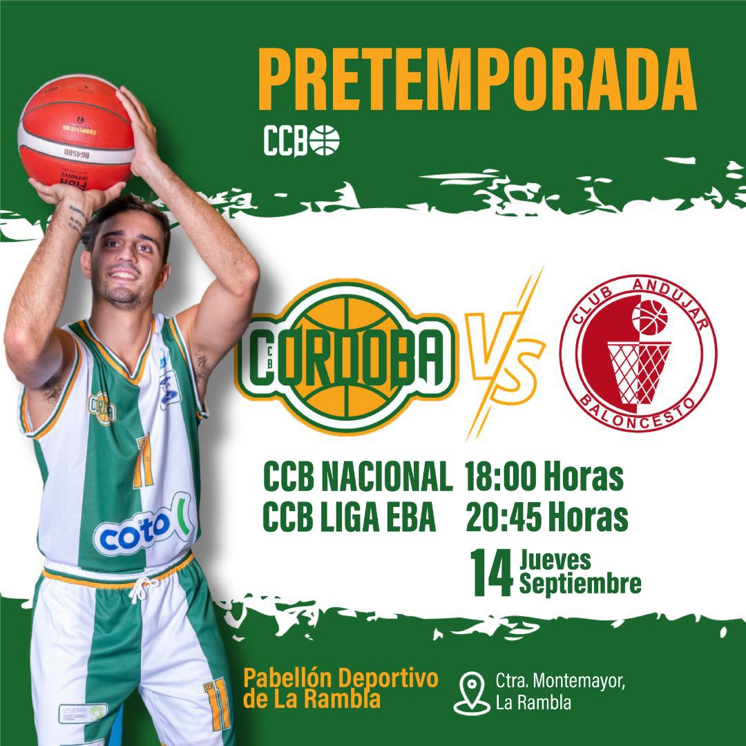 ⛹🏾Mañana jueves tenemos doble partido de preparación vs <a href="/CBAndujar/">Club Baloncesto Andújar</a> en La Rambla.
---
🏀Jueves 14 de septiembre
⏰ 18:00 horas N1
⏰ 20:45 horas EBA
📍Pabellón Polideportivo de La Rambla
---
¡Vayan arrancando motores! #GanamosJuntos somos #CCB #PorCórdoba #PorelBaloncesto