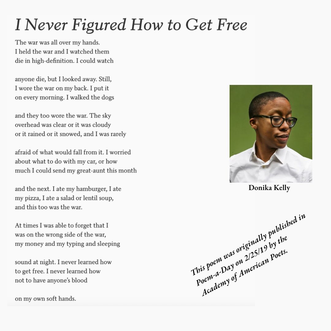 “I Never Figured How to Get Free” by @officialdonika. The poem was 1st published in @POETSorg’s Poem-a-Day. Donika reads for the WPLS tonight (9/13)! #poems #poets #poetry #poetrycommunity