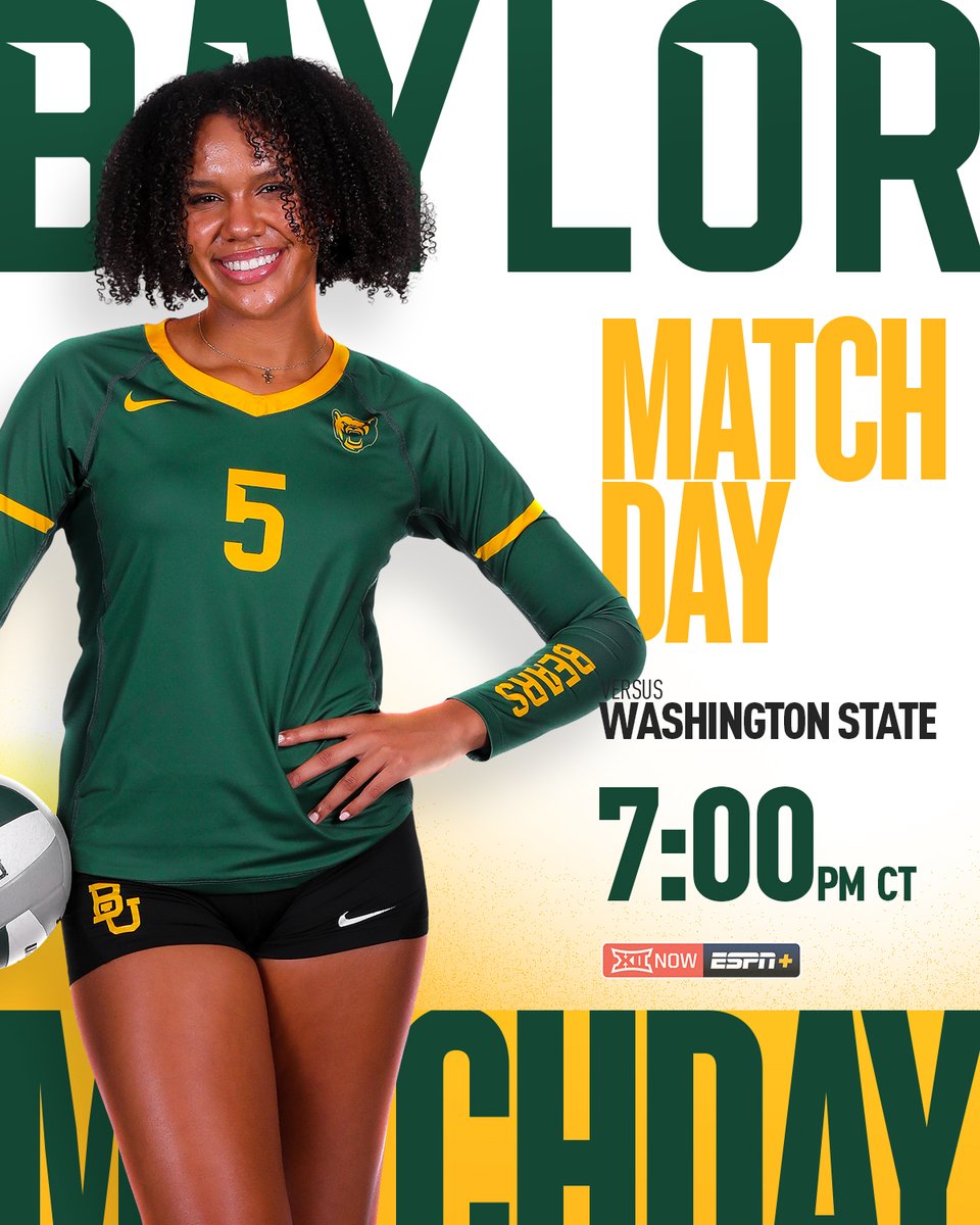 We're so happy to say it's a 🗣️HOME MATCH DAY!

#18 Baylor 🆚 #11 WSU
ℹ️linktr.ee/baylorvball

#SicEm🐻🏐 <a href="/KyndalStowers/">Kyndal Stowers</a>