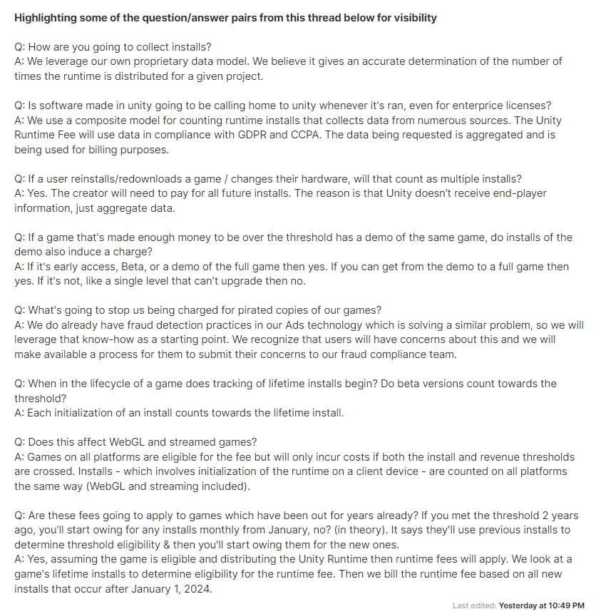 PirateSoftware's tweet photo. I thought maybe Unity would clarify their position on this stuff and maybe... just maybe... we were wrong. 

I can verify we were in-fact not wrong.
Watching Unity speedrun irrelevancy is wild.
I look forward to the Godot future. https://t.co/yaEjq7ThZT