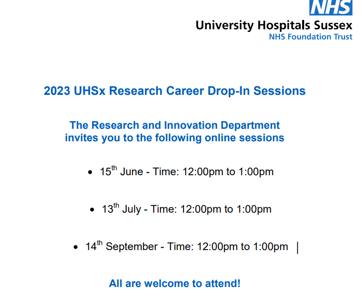 UHSx_Research's tweet image. Join us on 14 Sept, 12.00-13.00 for a chance to talk about the research careers available to you here at UHSussex, hosted by Senior Research Fellow, Dr Christina Koulouglioti &amp;amp; Programme Lead for the Chief Nurse Fellows Programme, Lou Goodall: link is on intranet 'notices'