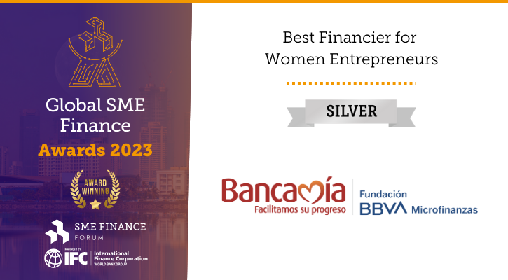 SMEFinanceForum's tweet photo. Congratulations to Bancamia for winning the Silver award in the Best Financier for Women Entrepreneurs category of the Global SME Finance Awards 2023! @FMBBVA #SMEFF23 #SMEFinanceAwards https://t.co/RSDRS41V8j