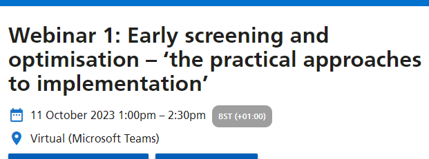 The National Perioperative Care Programme is holding a series of free webinars to support the implementation of early screening, risk assessment and health optimisation.

The first is on Weds 11 October at 1pm.

Register: ow.ly/i2ys50PL2Bb
<a href="/rmoonesinghe/">Ramani</a>