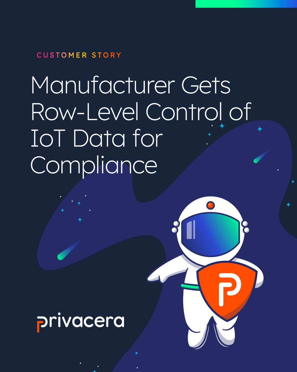 privacera's tweet photo. 🔒 Leading manufacturer boosts #IoT data security with Privacera! From manual tagging to encryption, they're now #compliance champions.

Discover how: https://t.co/xJ9so85M6U

#Privacera #CustomerSuccess #Manufacturing #ManufacturingNews #DataGovernance #AIgovernance https://t.co/sQ7wcb3xQK