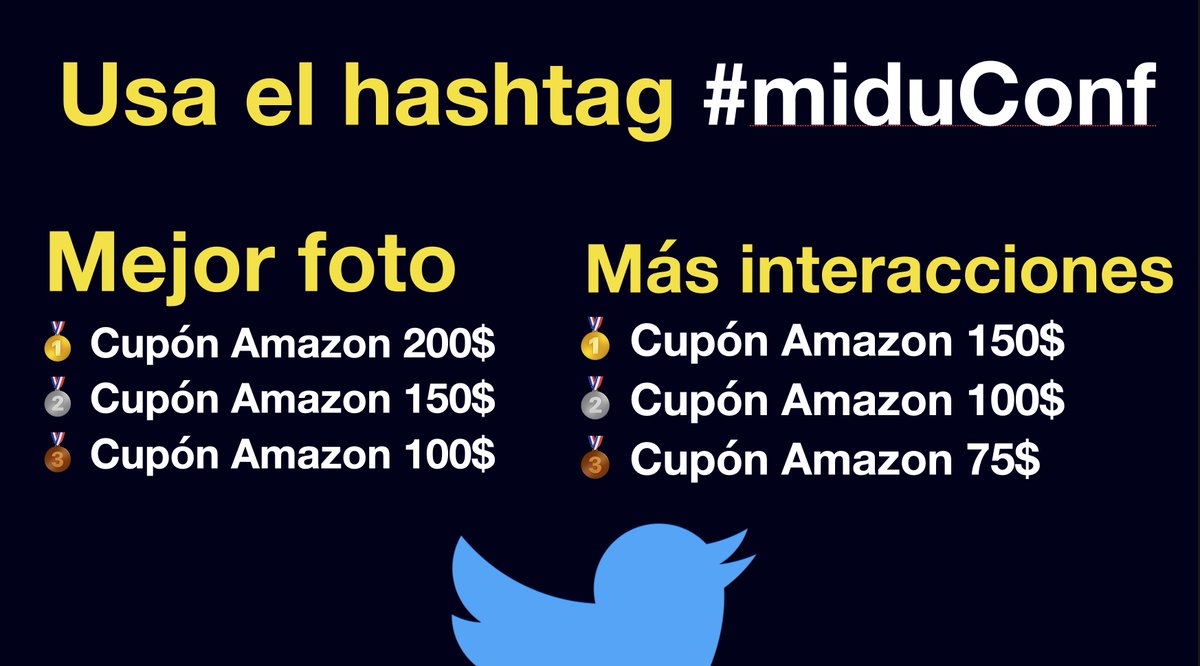 ¡Hagamos la #miduConf tendencia!

Puedes ganar un premio de dos formas:

1️⃣ Comparte una foto de cómo estás viendo la conferencia.

2️⃣ Comparte lo que opinas de las charlas y gana premios.

¡Vamos a celebrar el día de la programación a lo grande!