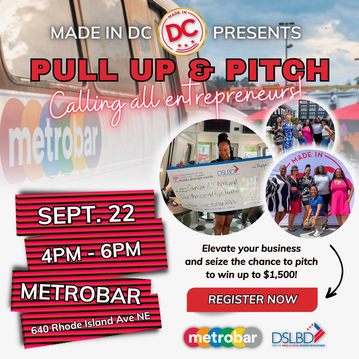 Who’s ready for round 2?💰👀

Join us for our Pull Up &amp; Pitch event next Friday, Sept. 22 at <a href="/metrobardc/">metrobar</a> where you'll have the floor to pitch your entrepreneurial venture and compete for a chance to win $1,500 for your business! 

➡️ Register here: ow.ly/orMm50PLfS6