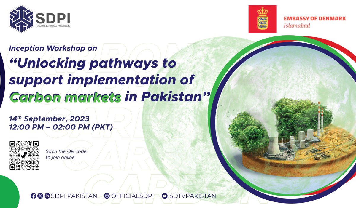 DKinPK's tweet photo. In collab w @SDPIPakistan, 🇩🇰 will try to unlock pathways to support implementation of #CarbonMarkets in 🇵🇰. We’ll try to develop framework for inclusive strategy to expedite SDGs &amp; capacity building needs. Join inception workshop tom at 12:00 https://t.co/X3BacyxsLO https://t.co/BEtYhYR4vv