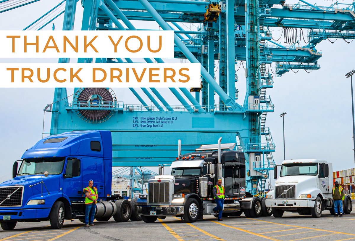 JAXPORT's tweet photo. We have #MilesofGratitude for our truck-driving community and the important role they serve to help us #keepcargomoving.
#NationalTruckDriverAppreciationWeek recognizes the nationβs 3.5 million truck drivers for their hard work and commitment toundertaking one of our economy's most vitaljobs.
Did you know? 100+ trucking firms operate in and around JAXPORT's terminals. Their service supplies household goods to stores and doorsteps. π¦
#NTDAW π