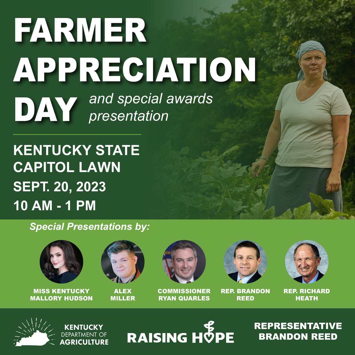 JOIN US AT THE CAPITOL!

Sept. 20, 2023
10 AM - 1 PM
Lawn between Capitol and Annex in Frankfort

Inviting all farmers and agribusinesses for a Farmer Appreciation event in celebration of National Farm Safety and Health Week at the Capitol.