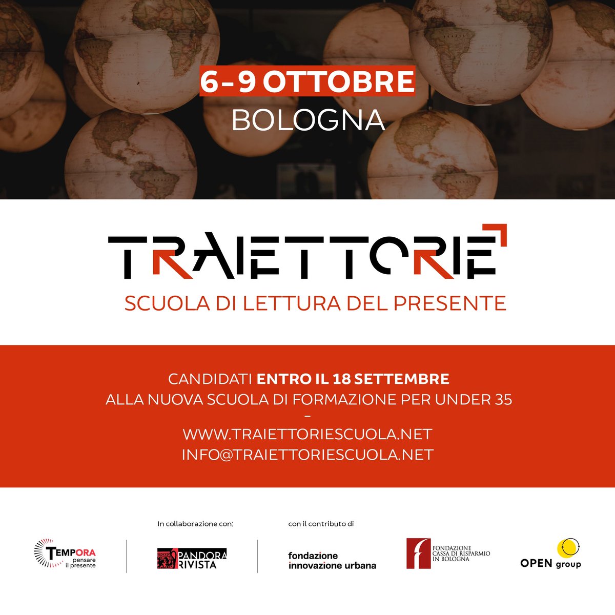 pandorarivista's tweet photo. SONO APERTE - FINO AL 18 SETTEMBRE - LE CANDIDATURE A “TRAIETTORIE”: SCUOLA DI FORMAZIONE PER UNDER 35, un nuovo percorso di formazione che si svolgerà a Bologna dal 6 al 9 ottobre, in sinergia con il Festival Dialoghi di Pandora Rivista: https://t.co/bVcCdTrrP7 https://t.co/YAeeNzdG2t