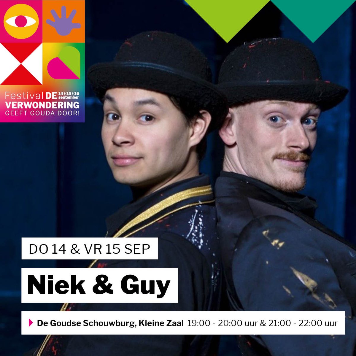 ＮＯＧ ＭＡＡＲ １ ＤＡＧ 🥳
En dan trappen we het culturele seizoen af met de Festival Verwondering! We beginnen deze donderdag met twee spectaculaire voorstellingen in De Goudse Schouwburg. Heb jij al tickets gekocht voor Kiki Schippers of Niek &amp; Guy?
👉 verwondering-gouda.nl/programma/14se…