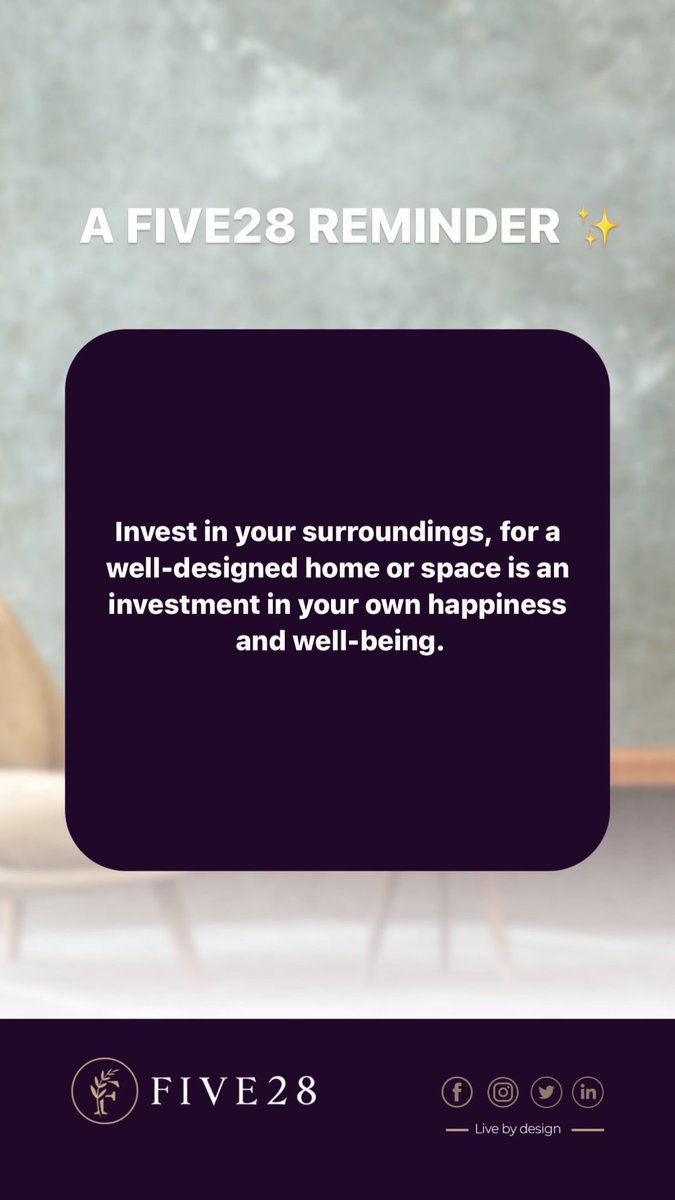 Reminder O’clock! 🤗Everybody wants to live a life of happiness and all round success. 

Invest in creating an environment that uplifts and nurtures your wellbeing.

#wellbeing #yourmentalhealth #investinyourhome #investinyourspaces #happiness #happylife