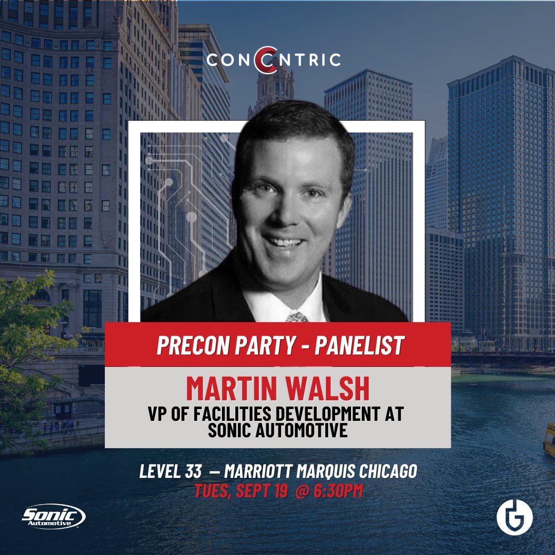 concntric's tweet image. 📢Panelist Announcement: Martin Walsh, VP of Facilities Development at @SonicAutomotive, will be joining us on September 19th at 6:30pm to discuss “Why the #DesignPhase is Essential to #Project Success: An #Owner’s Perspective”. 1/3