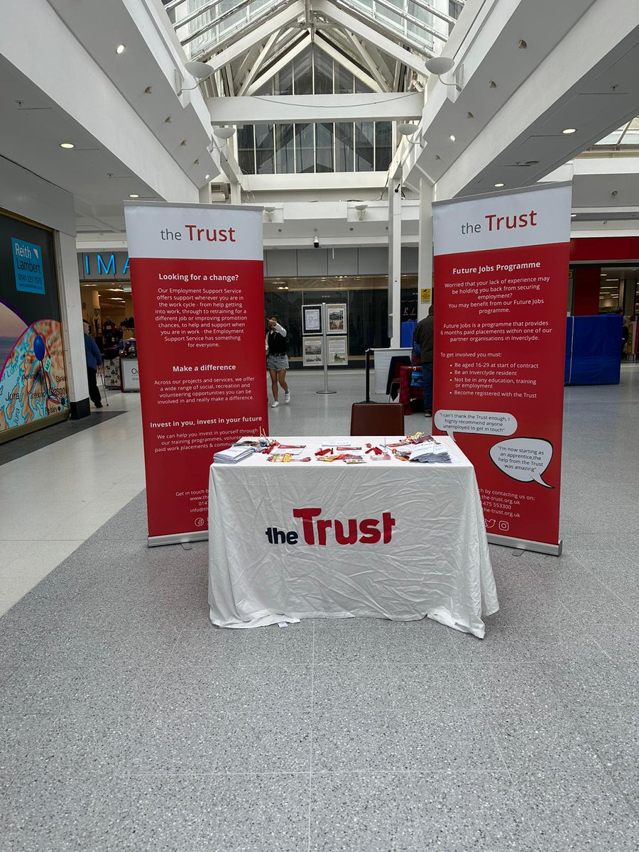 The Trust were in the Oak mall today! Did you miss us? Don't worry! We'll be back again tomorrow. 10am-1pm come say 'Hi!' If you're looking for employability support, call us on 01475 553343 or email appointments@the-trust.org.uk