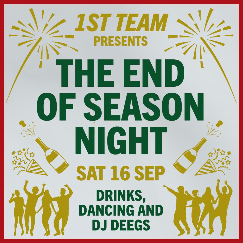 🗓️ Following our final senior fixtures of the season this Saturday, our annual end of season night will be taking place. 🌯 The 1st team will be providing food, music and games, as well as the usual end of season antics to celebrate what has been a great season for the club.