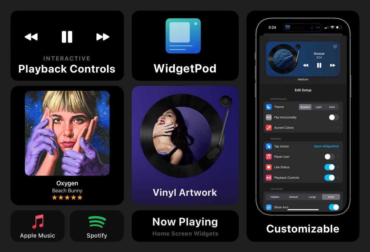 WidgetPod is a highly customizable Now Playing widget for Apple