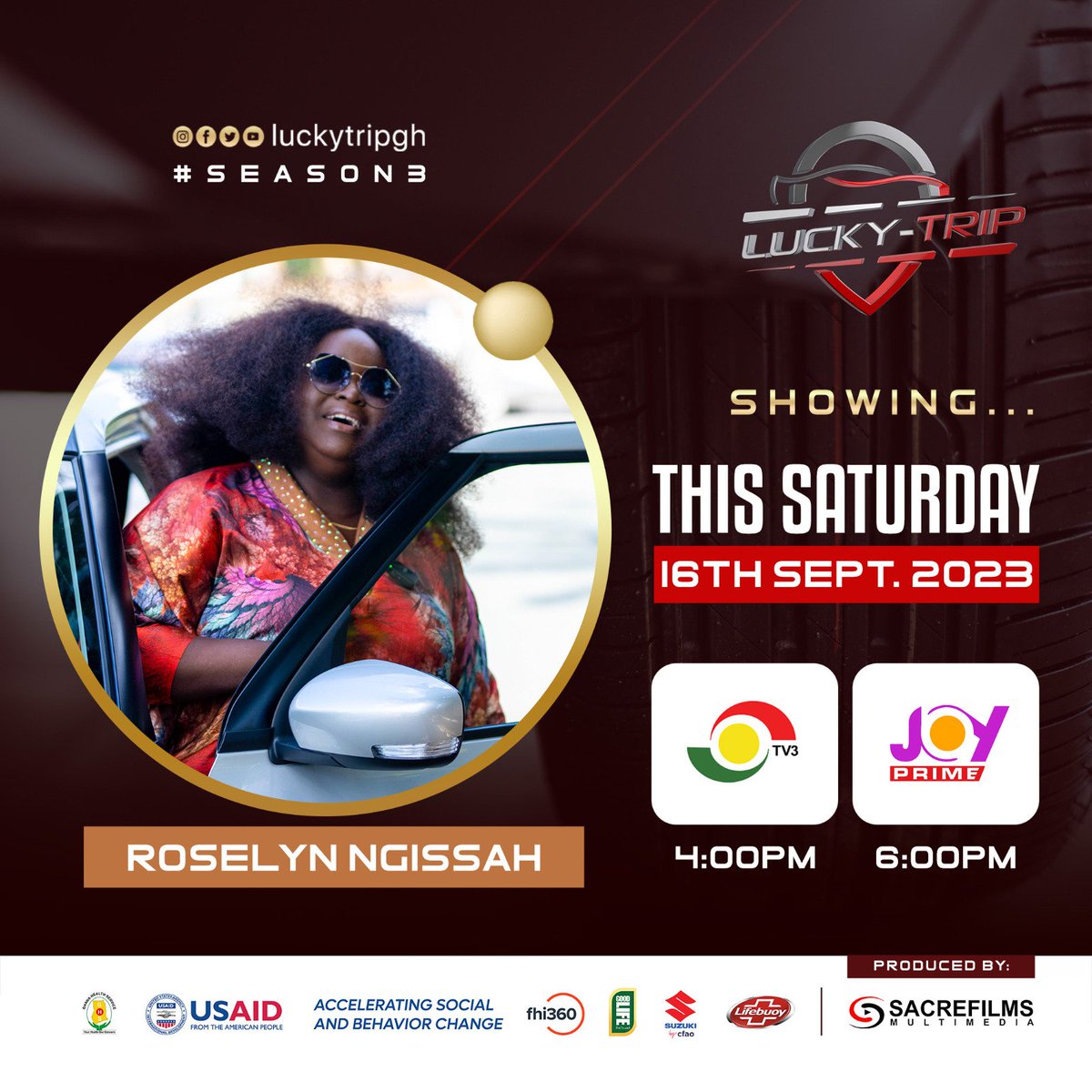 LuckyTripGh's tweet photo. Next on episode 4 of LuckyTrip season 3 is @roselyn_ngissah. Join us this Saturday on TV3 Ghana at 4pm and Joyprime official at 6pm as we enjoy the ride. 🥳👏

#lucktripgh #LuckyTripSeason3 #episode4 #roselynngissah #viralreels #ghanacelebrities #Ghentertainment https://t.co/5aWT7KZ9jJ