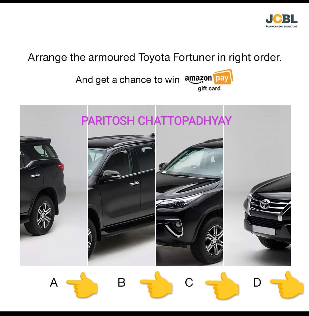 i_paritosh's tweet image. 👉 D 👉 C 👉 B 👉 A

#JCBLArmouringSolutions
@jcblarmoring

@advanll @smiley_bharati @SajnaniJyoti